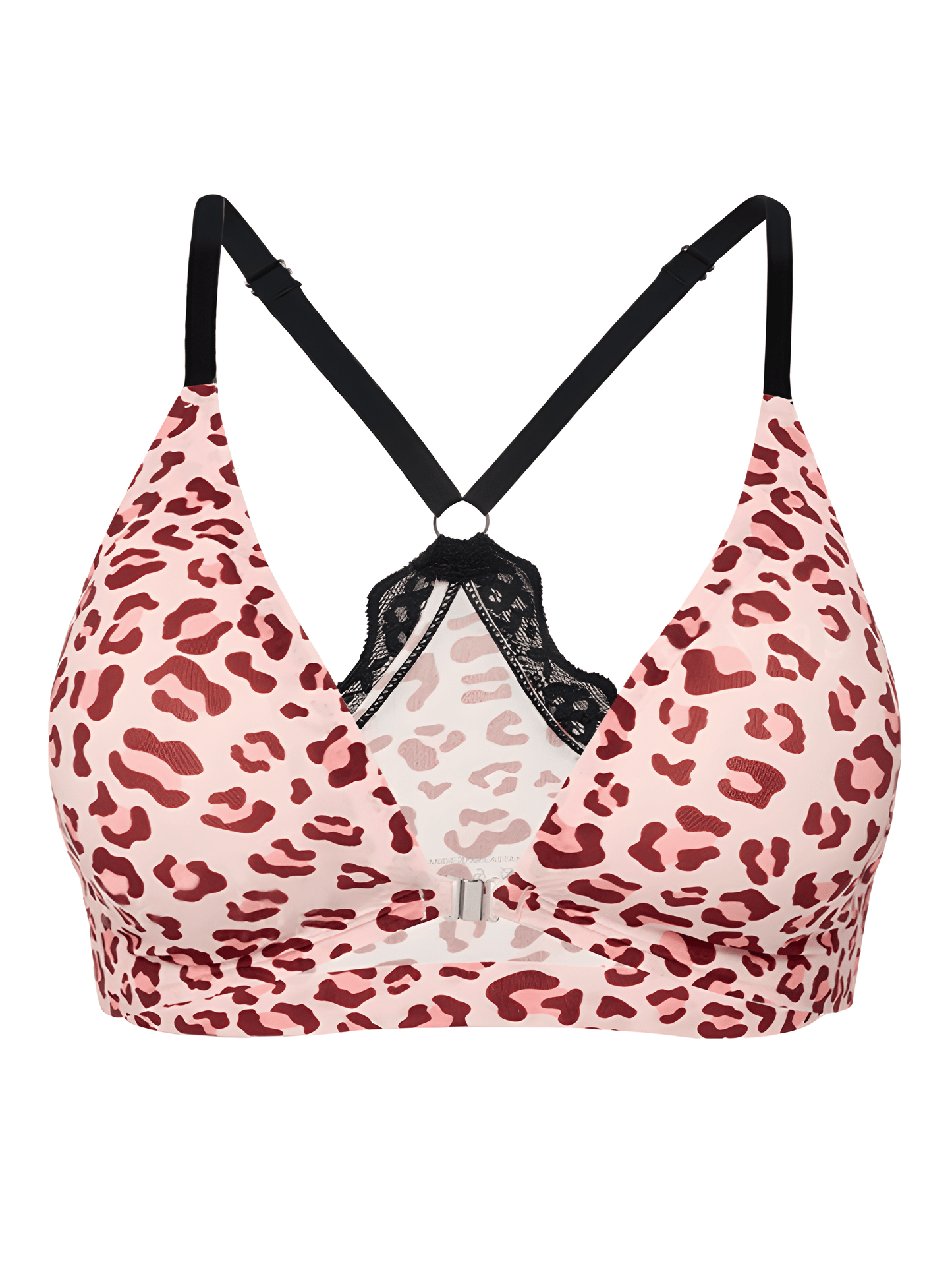 Comfort Adjustable Straps Deep V Front Button Leopard Print Wireless Bra