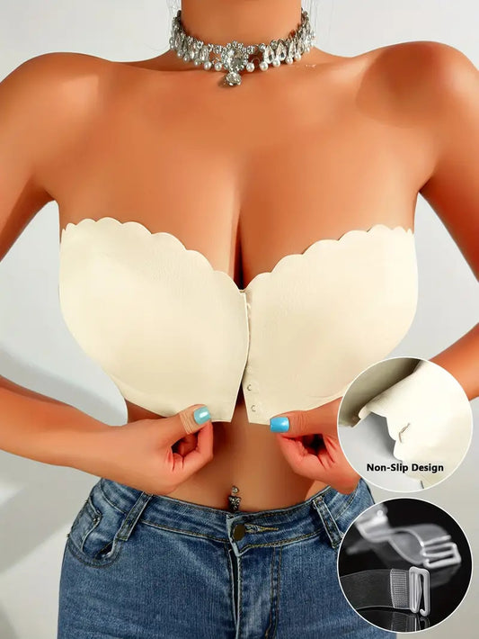 Front Closure Wireless Strapless Bra Ivory