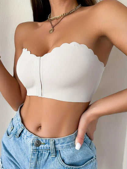 Front Closure Wireless Strapless Bra White