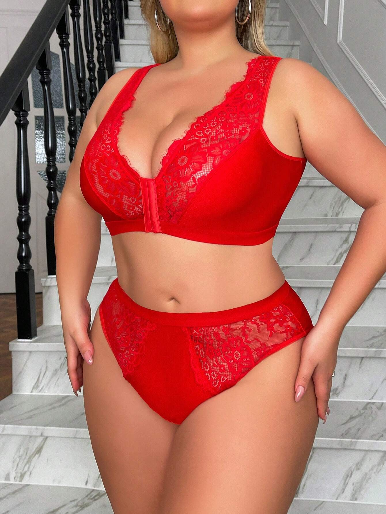 Front Closure Wireless & Comfortable Bra Set, Plus Size