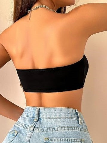 Women's Front Closure Tube Bralette Strapless No Padded Wireless Bandeau Bra Black