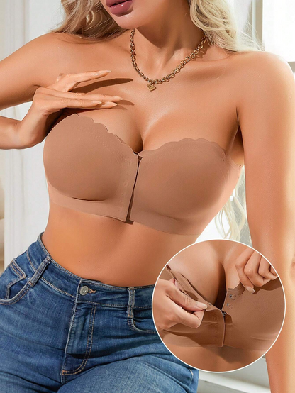 Front Closure Wireless Strapless Bra Brown