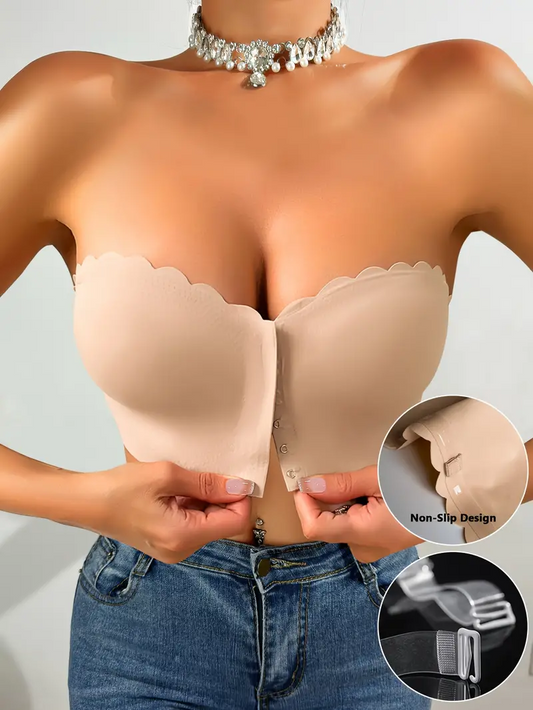 Front Closure Wireless Strapless Bra Ivory