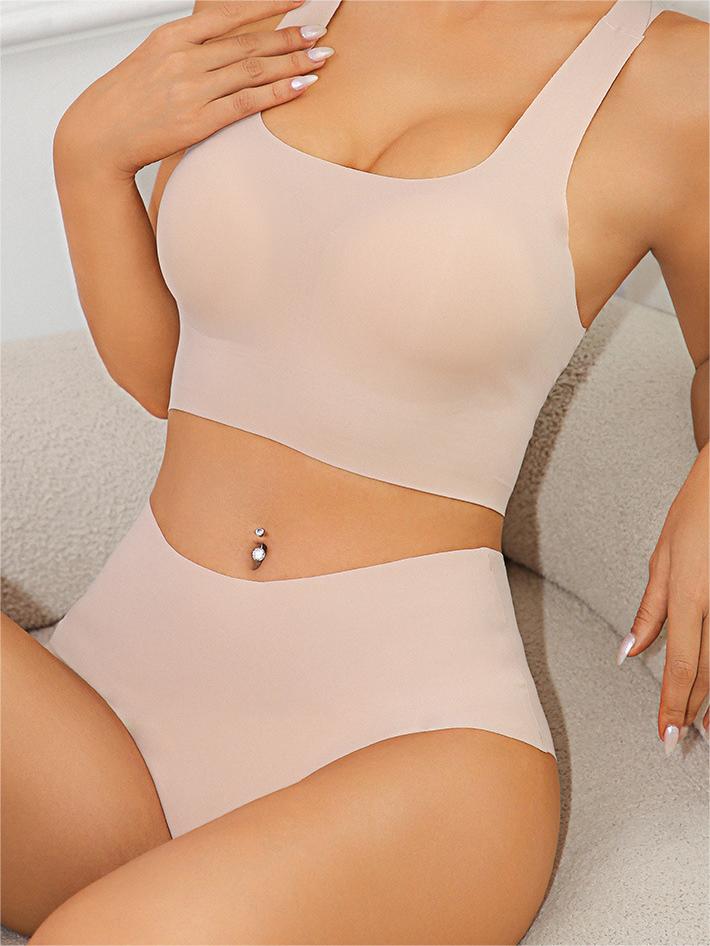 Seamless Racerback Wireless Tank Bra and Panty Set Beige