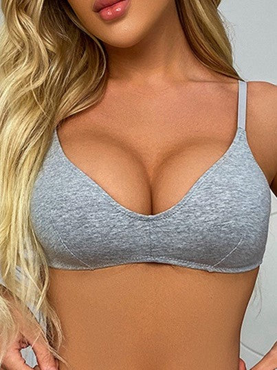 Thin Solid Color Daily Comfortable Seamless Bra Grey