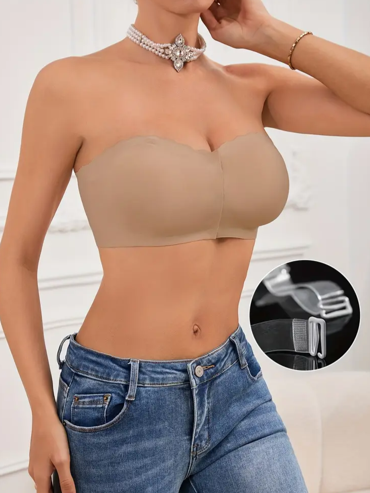 Front Closure Wireless Strapless Bra Brown