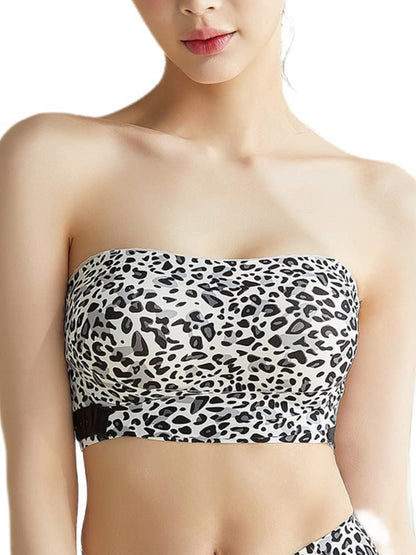 Front Closure Wireless Antislip Push Up Bandeau Strapless Bra Leopard