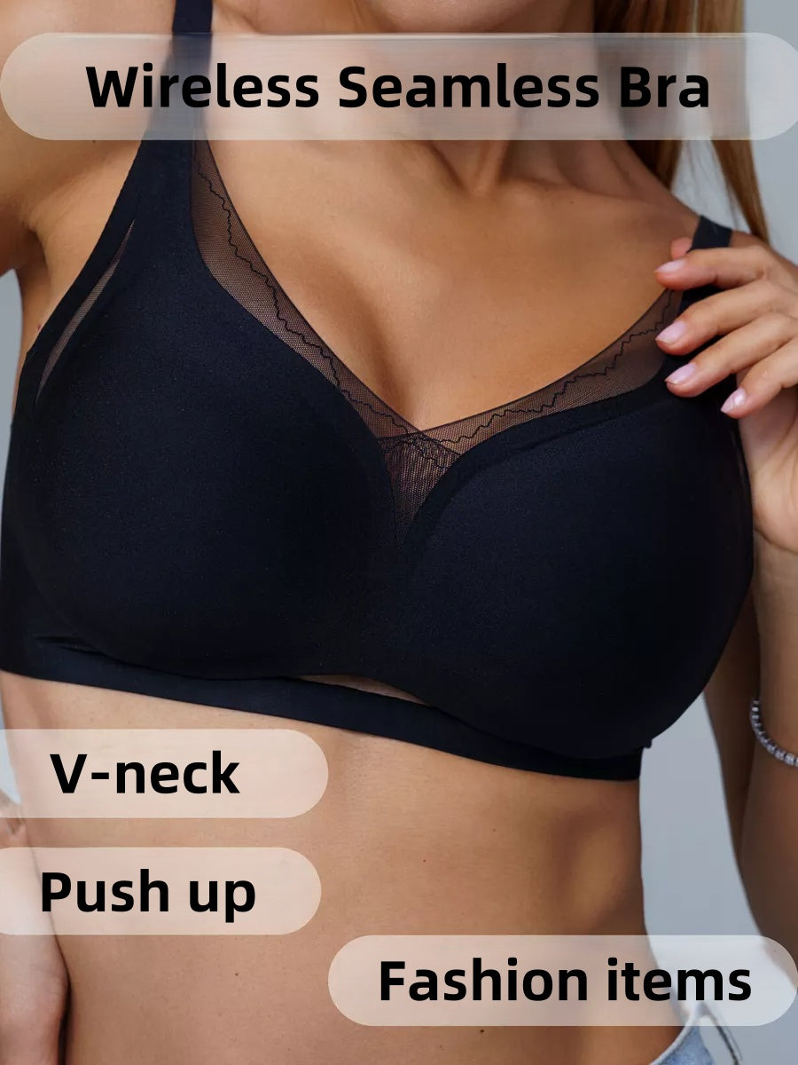 Lace Mesh Stitching Seamless Wireless Breathable Bra Black