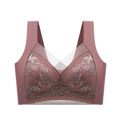 Minimizer Lace Mesh Wireless Bra RosyBrown