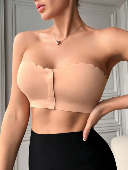 Front Closure Wireless Strapless Bra Pink