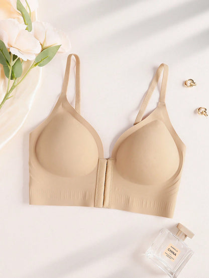Sexy Deep V Wireless Bra with Front Closure and Ultra-Soft Jelly Support