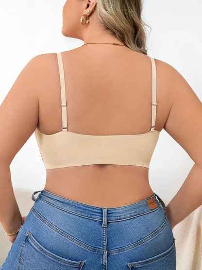 Plus Size Simple Seamless Hollow Out Wireless Bra Cornsilk