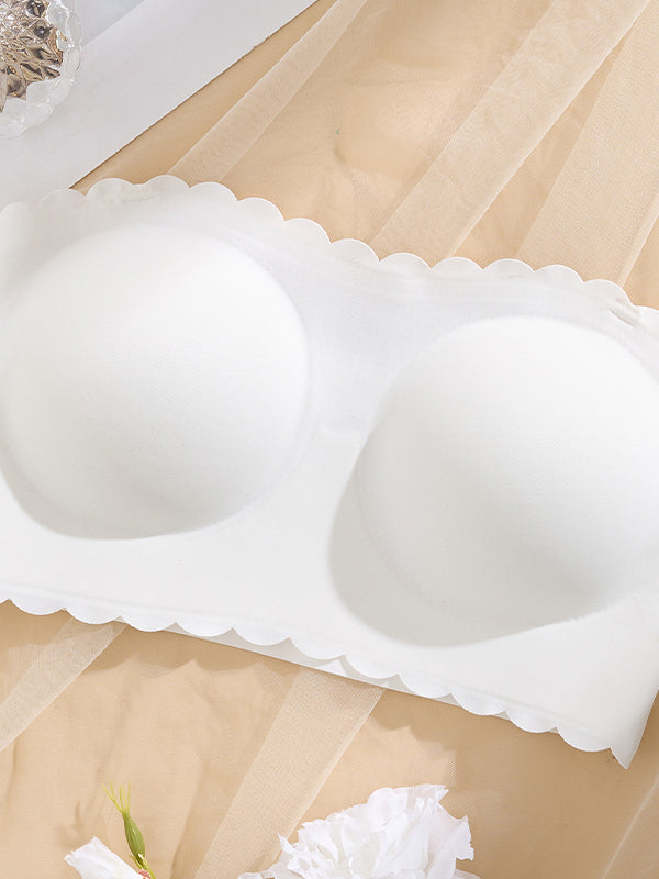 Seamless Wireless Bandeau with Removable Clear Straps and Wavy Trim — Breathable & Invisible Underwear