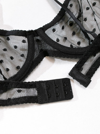 Sexy Polka Dot Half Cup Ultra Thin See Through Lingerie Set