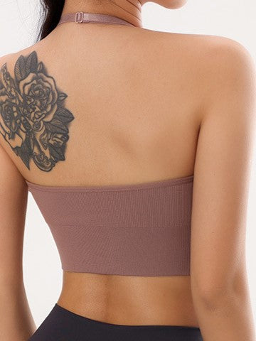 Sexy Deep V Low Back Hanging Neck Yoga Bra RosyBrown