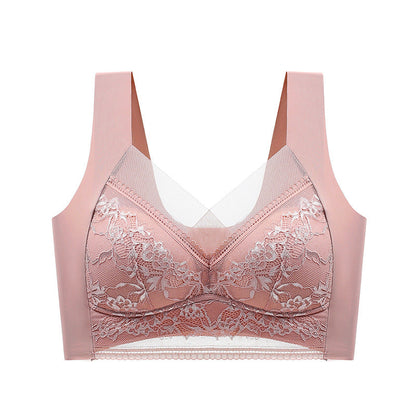 Minimizer Lace Mesh Wireless Bra Pink