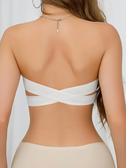 Women's Casual Seamless Simple Side Button Bandeau Bra White