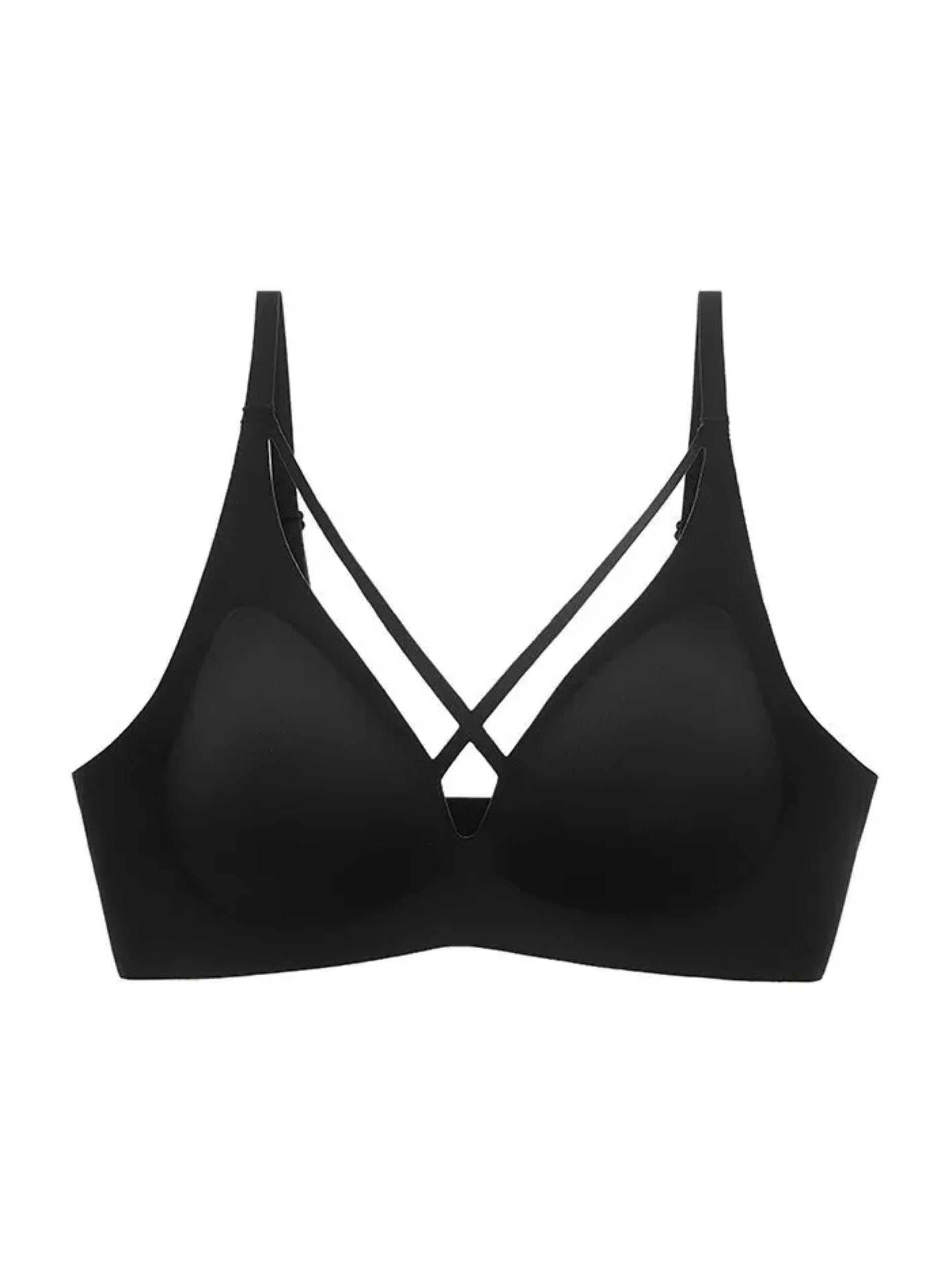 Back buckle deep V seamless wirefree bra, gather invisible comfort sof