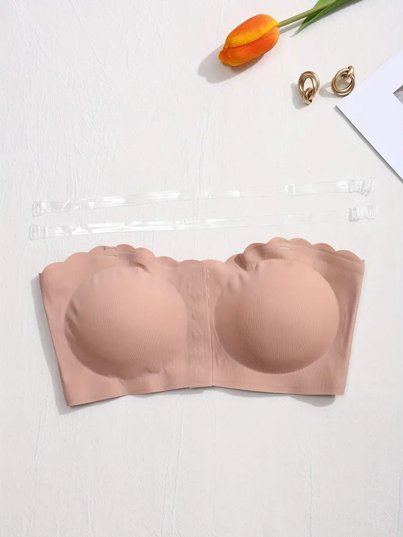 Front Closure Wireless Strapless Bra Pink