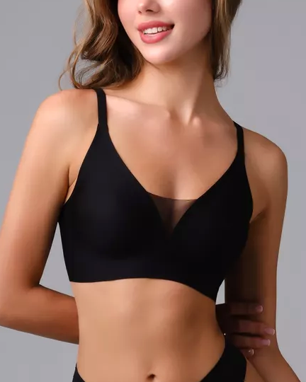 V-neck Push-up Comfortable Seamless Wireless Bra Black