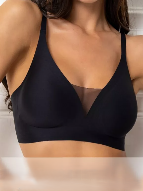 V-neck Push-up Comfortable Seamless Wireless Bra Black