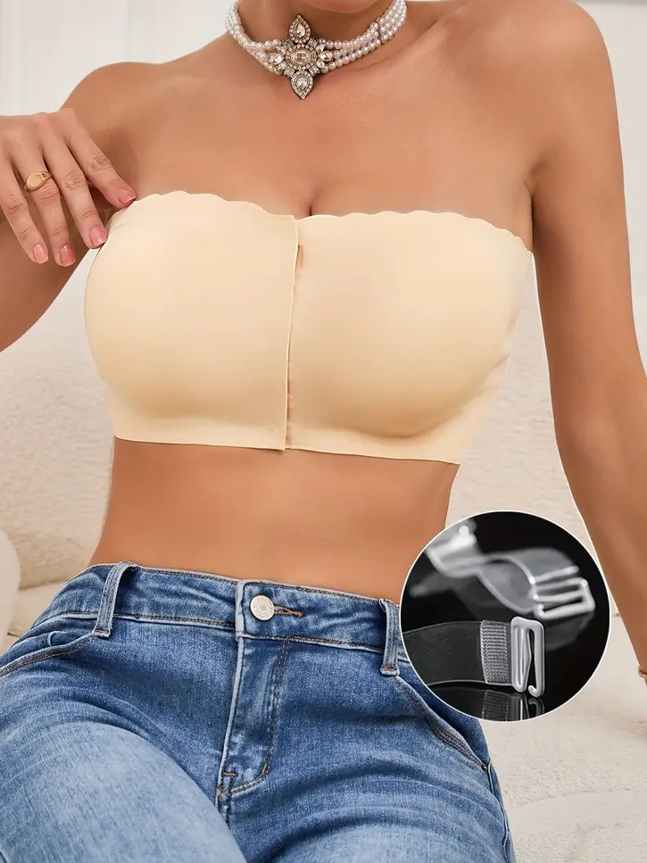 Front Closure Wireless Strapless Bra Ivory