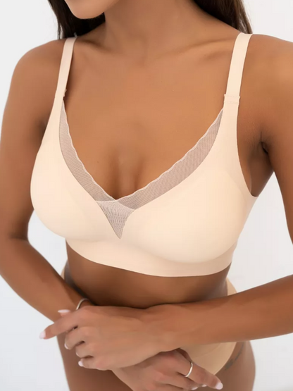 Deep V Mesh Seamless Push-up Without Steel Ring To Prevent Sagging Bra Ivory