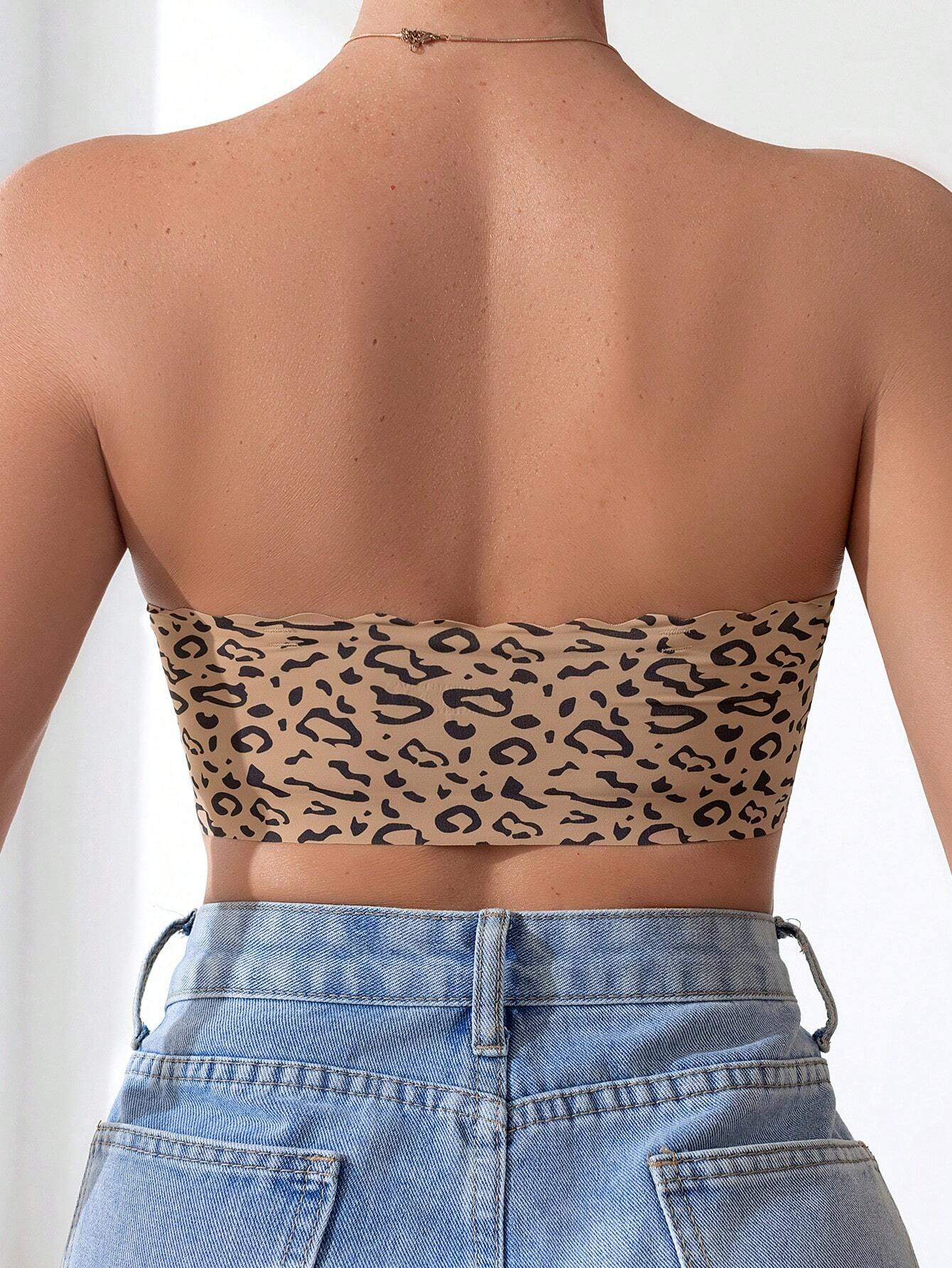 Front Closure Wireless Strapless Bra Leopard