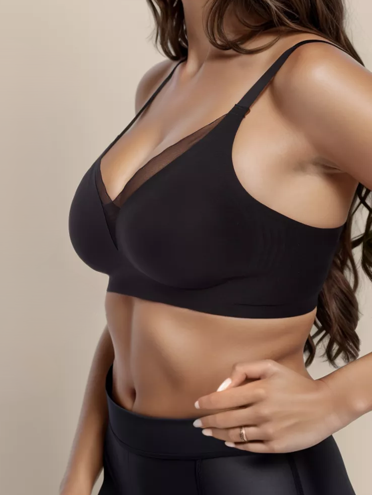 Deep V Mesh Seamless Push-up Without Steel Ring To Prevent Sagging Bra Black