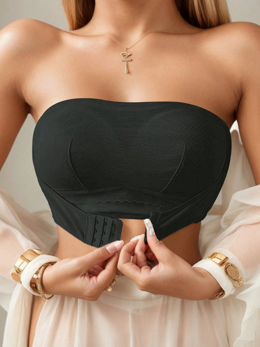 Seamless Non-Slip Strapless Plus Size Bustier Bra Black