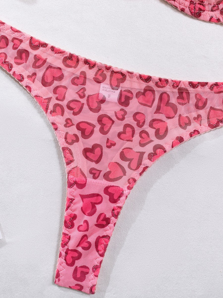 Sexy Polka Dot Half Cup Ultra Thin See Through Lingerie Set leopard print