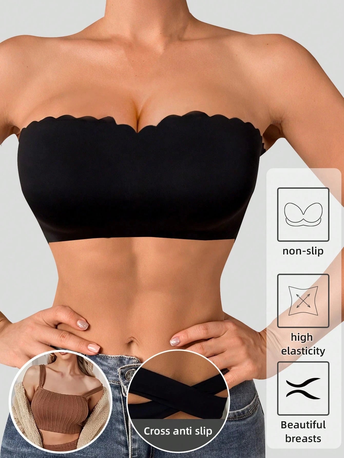 Women's Strapless Push-Up Seamless Wireless Side Closure Padded Adjustable Straps Underwear