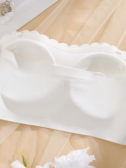 Seamless Wireless Bandeau with Removable Clear Straps and Wavy Trim — Breathable & Invisible Underwear