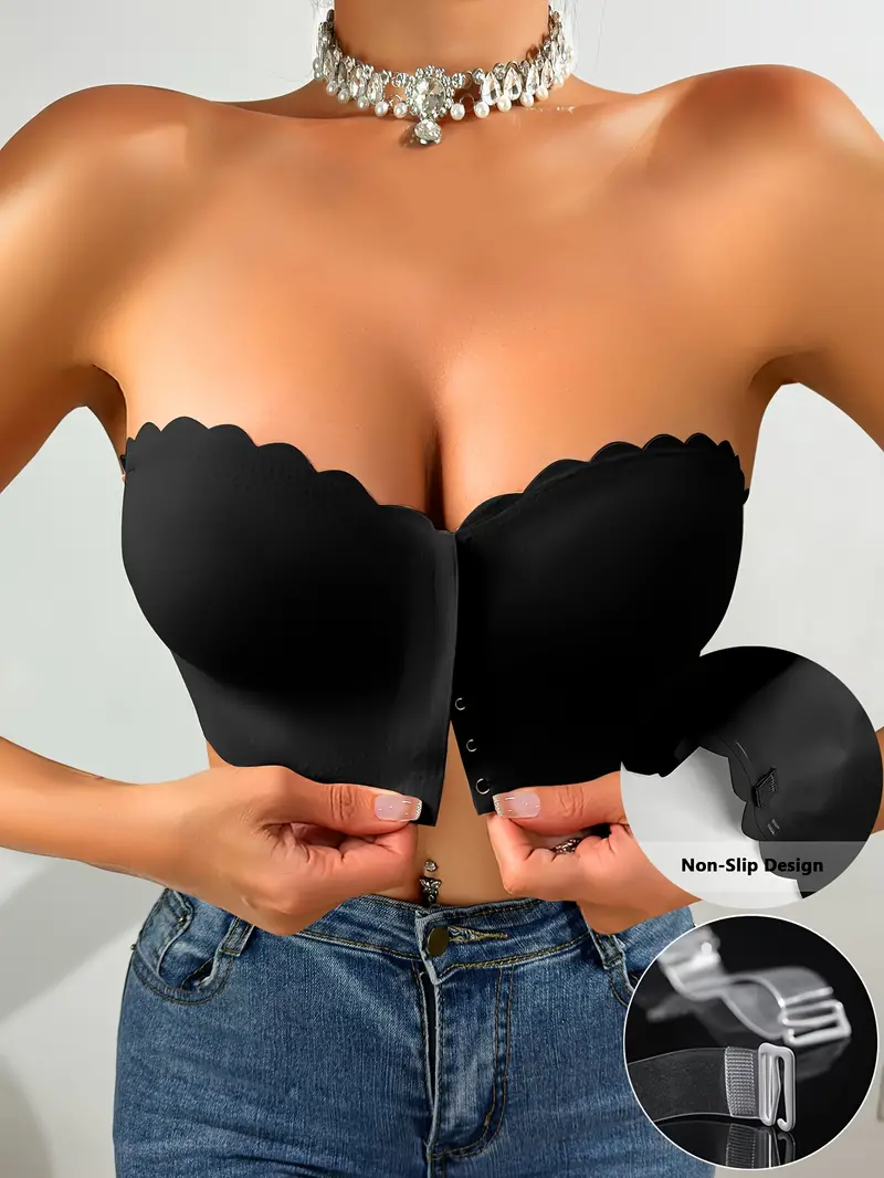 Front Closure Wireless Strapless Bra Black