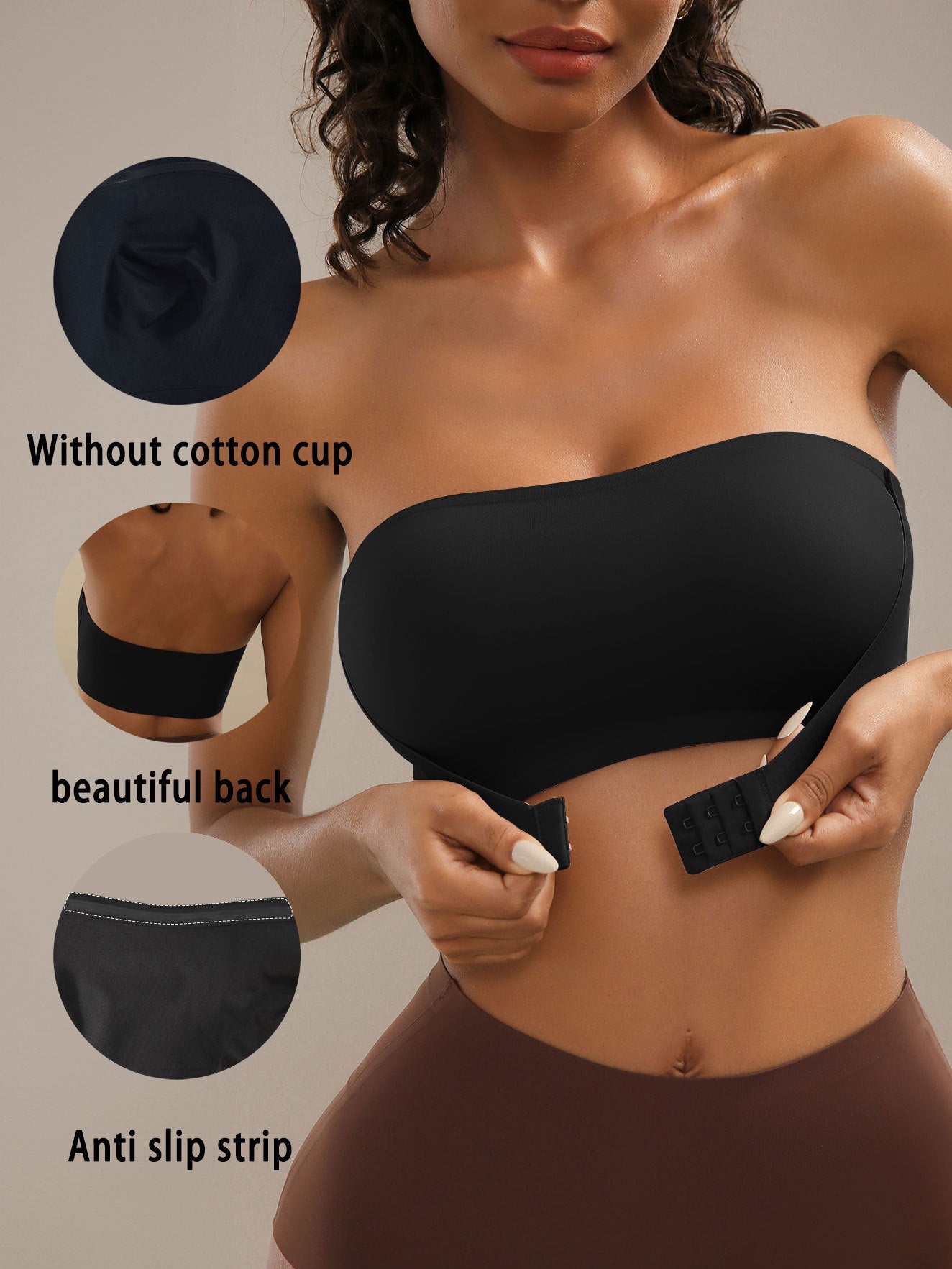 Strapless Front Button Push-Up Seamless Bra Black