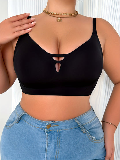 Women's Plus Size Simple Seamless Cut-out Wireless Bra Black