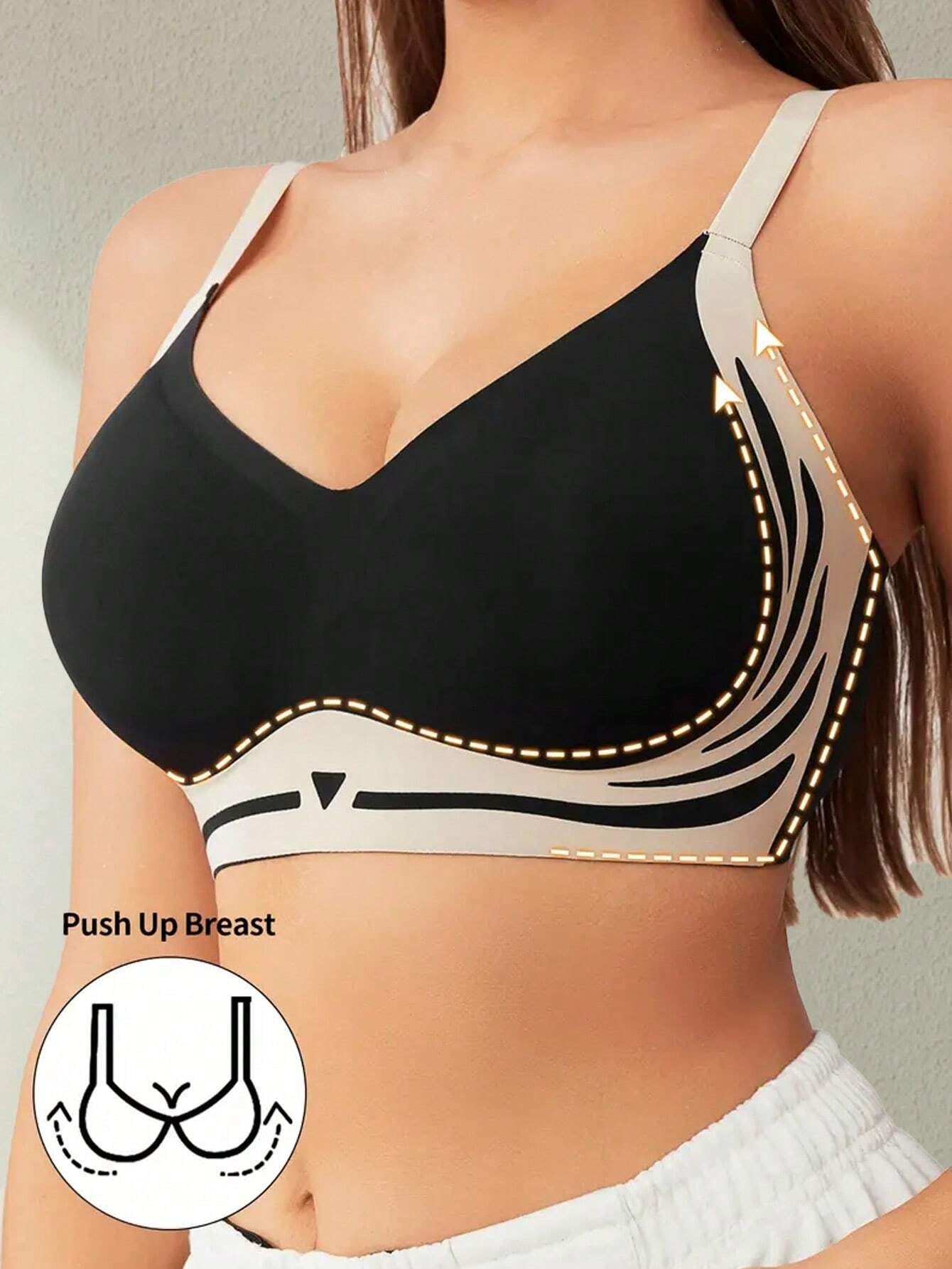 Soft Support Push-up Side Breasts Anti-sagging Sports Seamless Bra Black