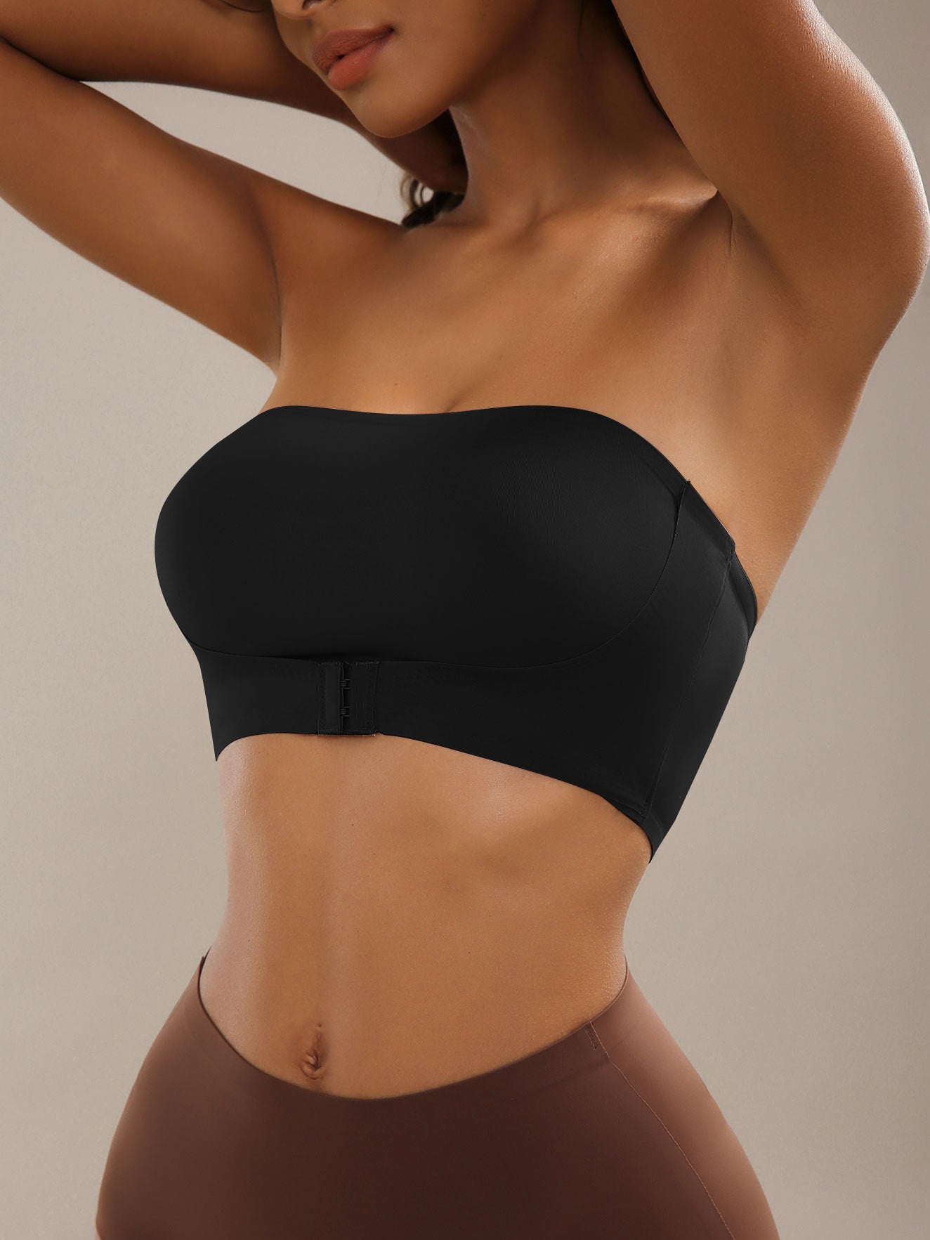 Strapless Front Button Push-Up Seamless Bra Black