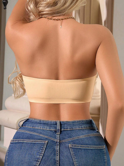 Unique Stripe Seamless Wave Edge Breathable Bra Anti-Slip Strapless Front Closure  Cornsilk