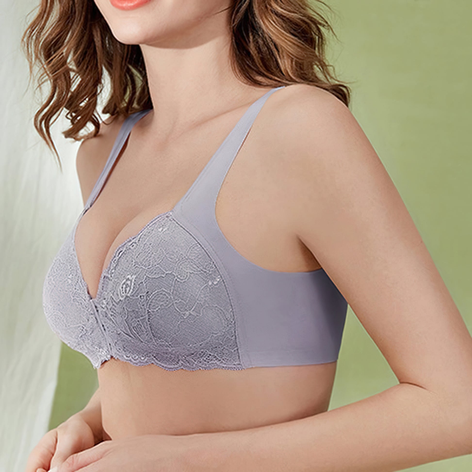 Women's Front Closure Bra Full Coverage Wirefree Lace Plus Size