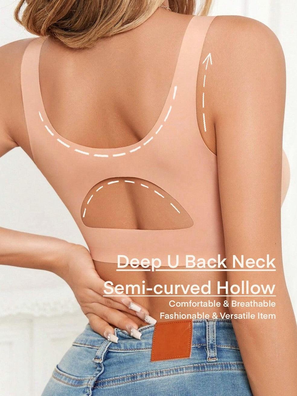 Solid Hollow Invisible Seamless & Comfortable Wirefree Bra Black