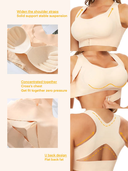 Plus Size Front Closure Push-up Wireless Bra Beige