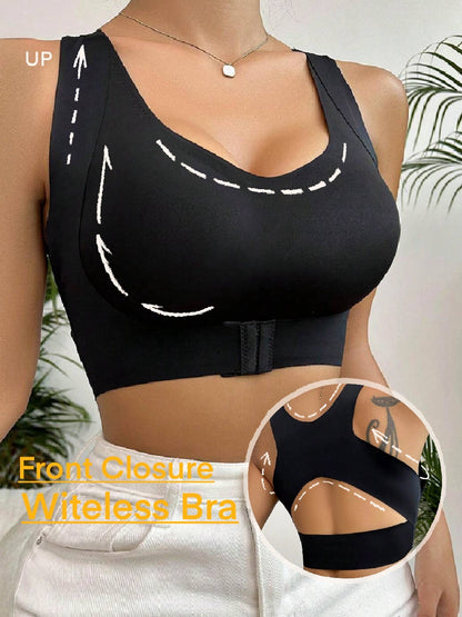 Plus Size Front Closure Push-up Wireless Bra Black