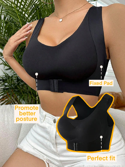 Plus Size Front Closure Push-up Wireless Bra Black