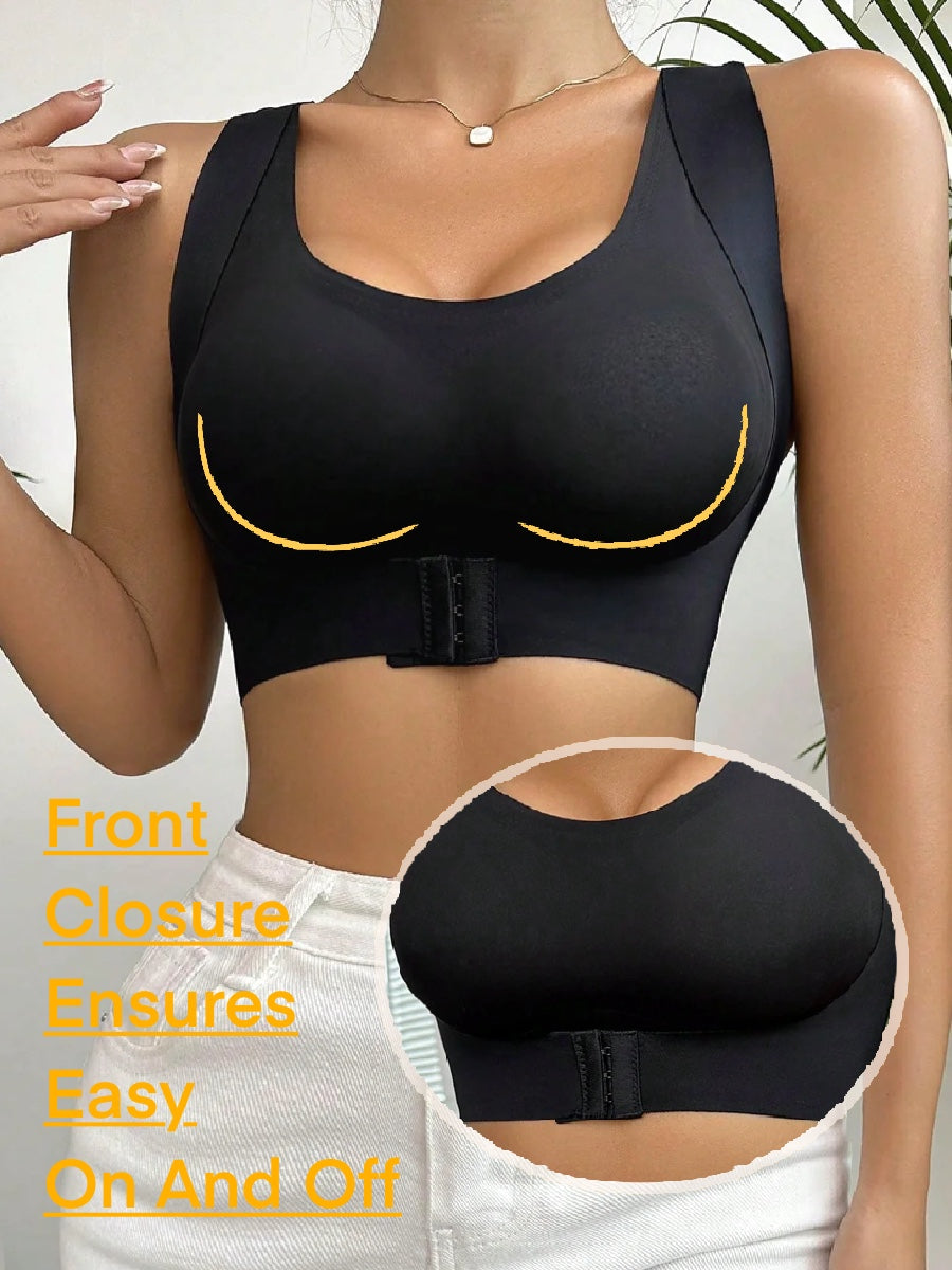 Plus Size Front Closure Push-up Wireless Bra Black