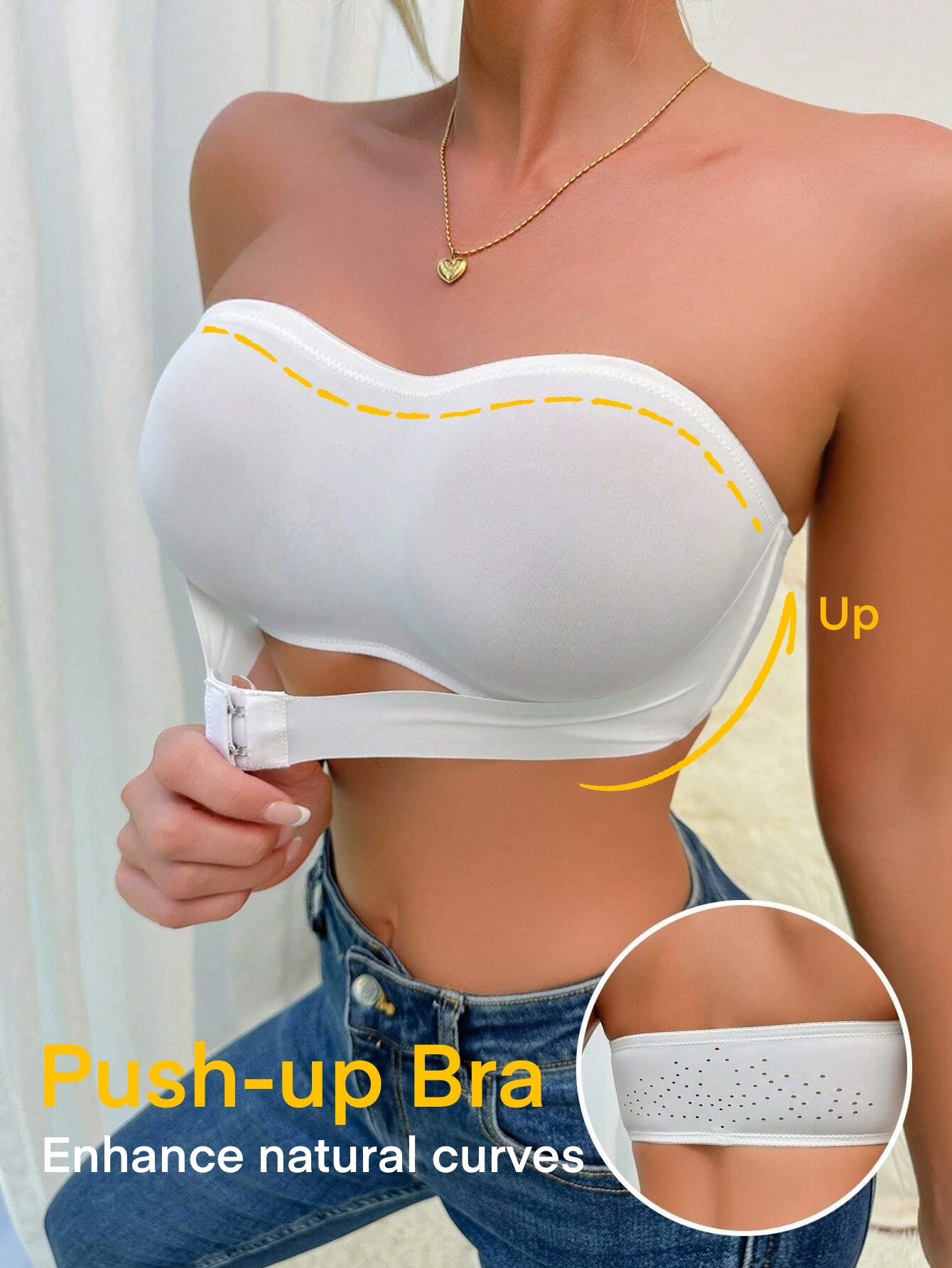 Simple Solid Front-Closure Hook And Eye Strapless Wireless Bra White