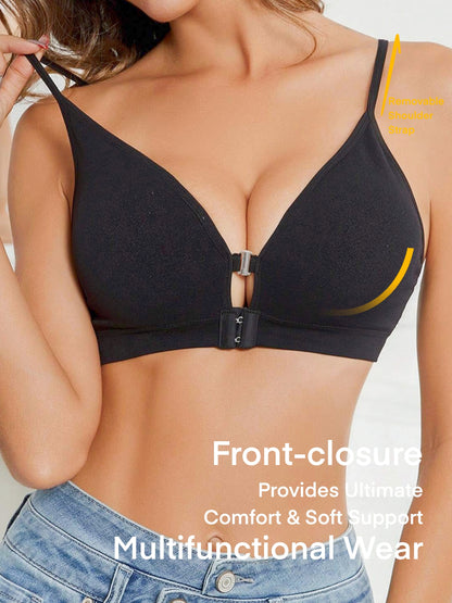 Solid Double Front Button Deep V Push-up Type Seamless & Wireless Comfortable Bra