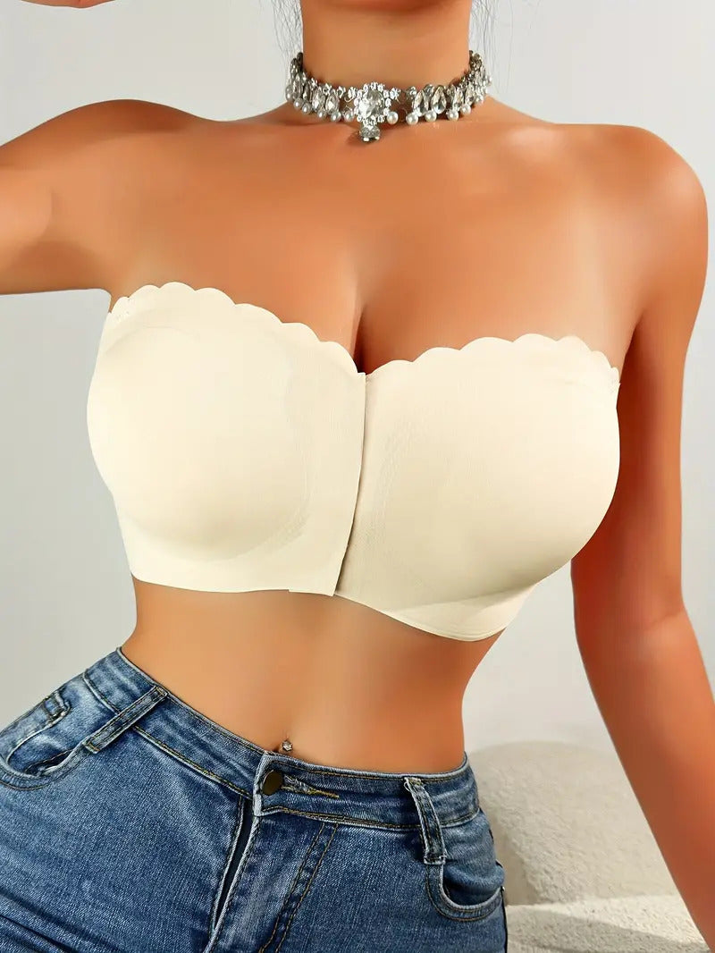 Front Closure Wireless Strapless Bra Ivory