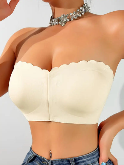 Front Closure Wireless Strapless Bra Ivory