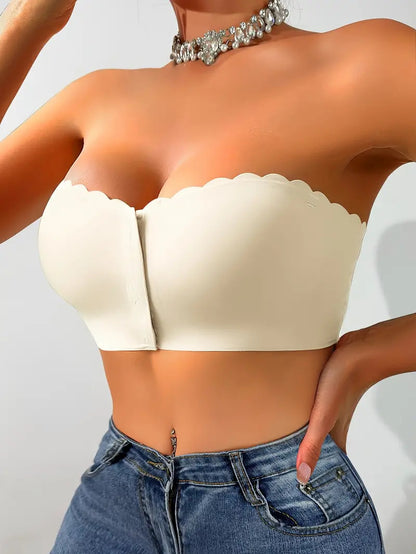 Front Closure Wireless Strapless Bra Ivory